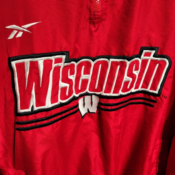 VTG Reebok Wisconsin Badgers Pullover Lined Jacket Men's Extra Large XL Red - Picture 2 of 6